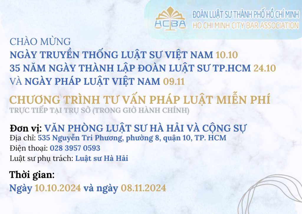 TƯ VẤN PHÁP LUẬT MIỄN PHÍ TẠI VĂN PHÒNG LUẬT SƯ HÀ HẢI VÀ CỘNG SỰ